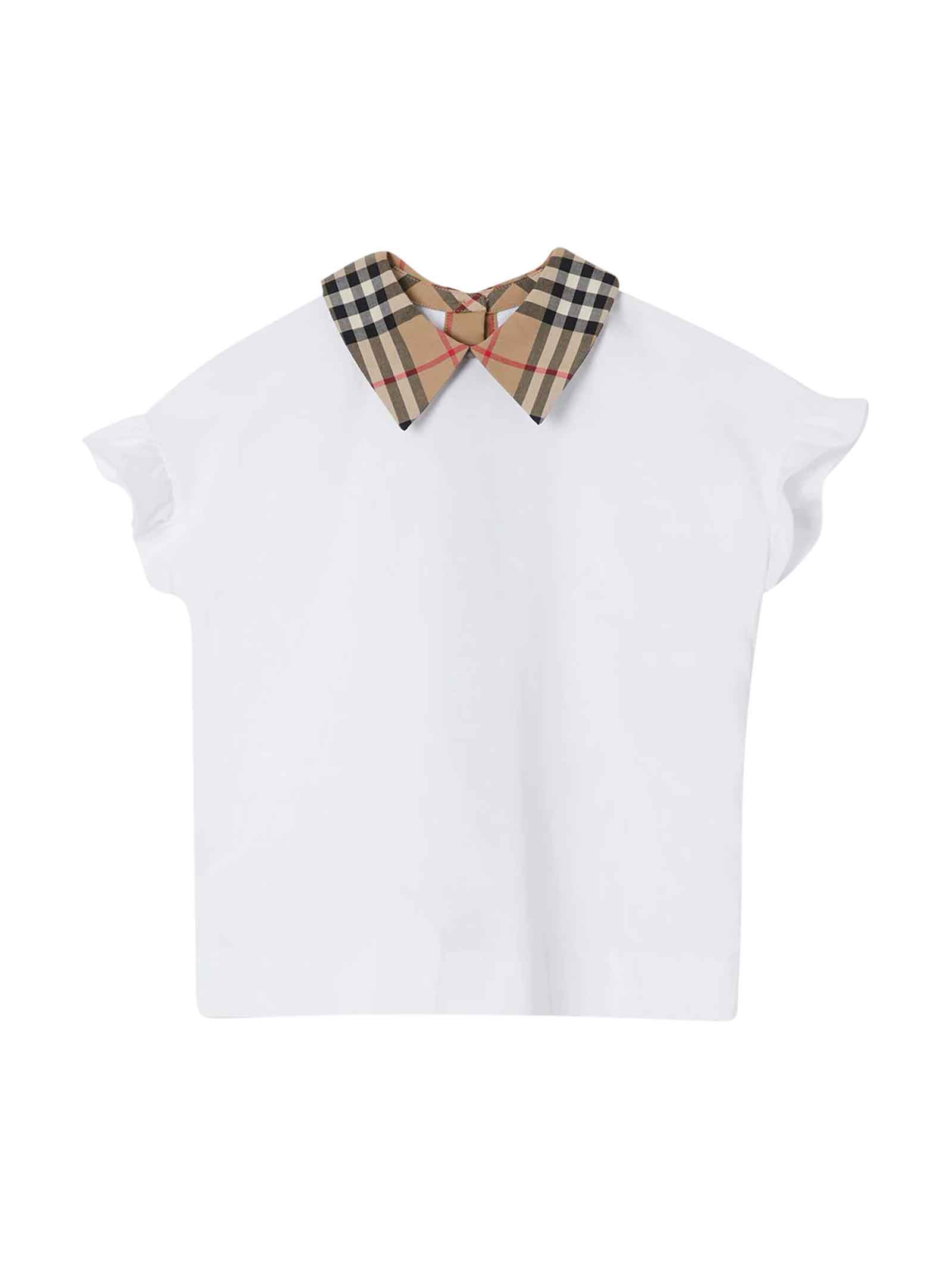 BURBERRY WHITE T-SHIRT WITH VINTAGE CHECK DETAILS,11254971