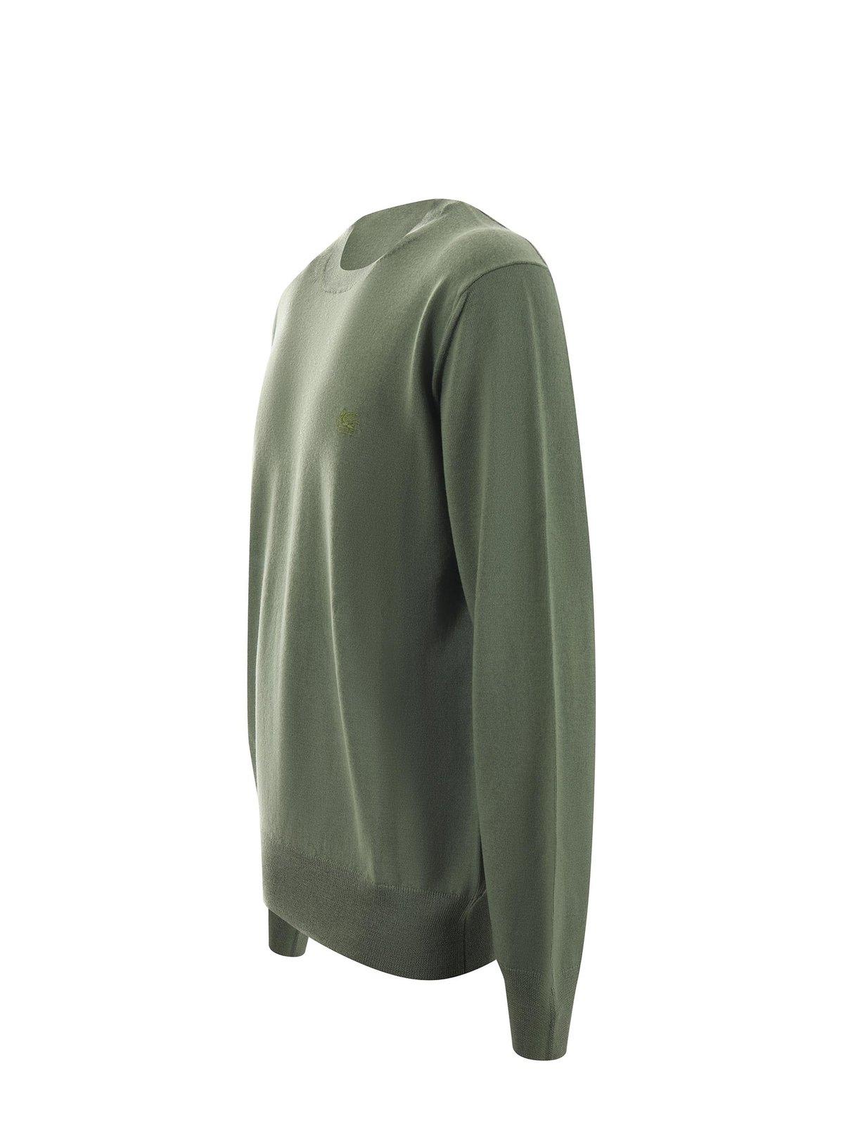 Shop Etro Pegaso Embroidered Crewneck Jumper In Green