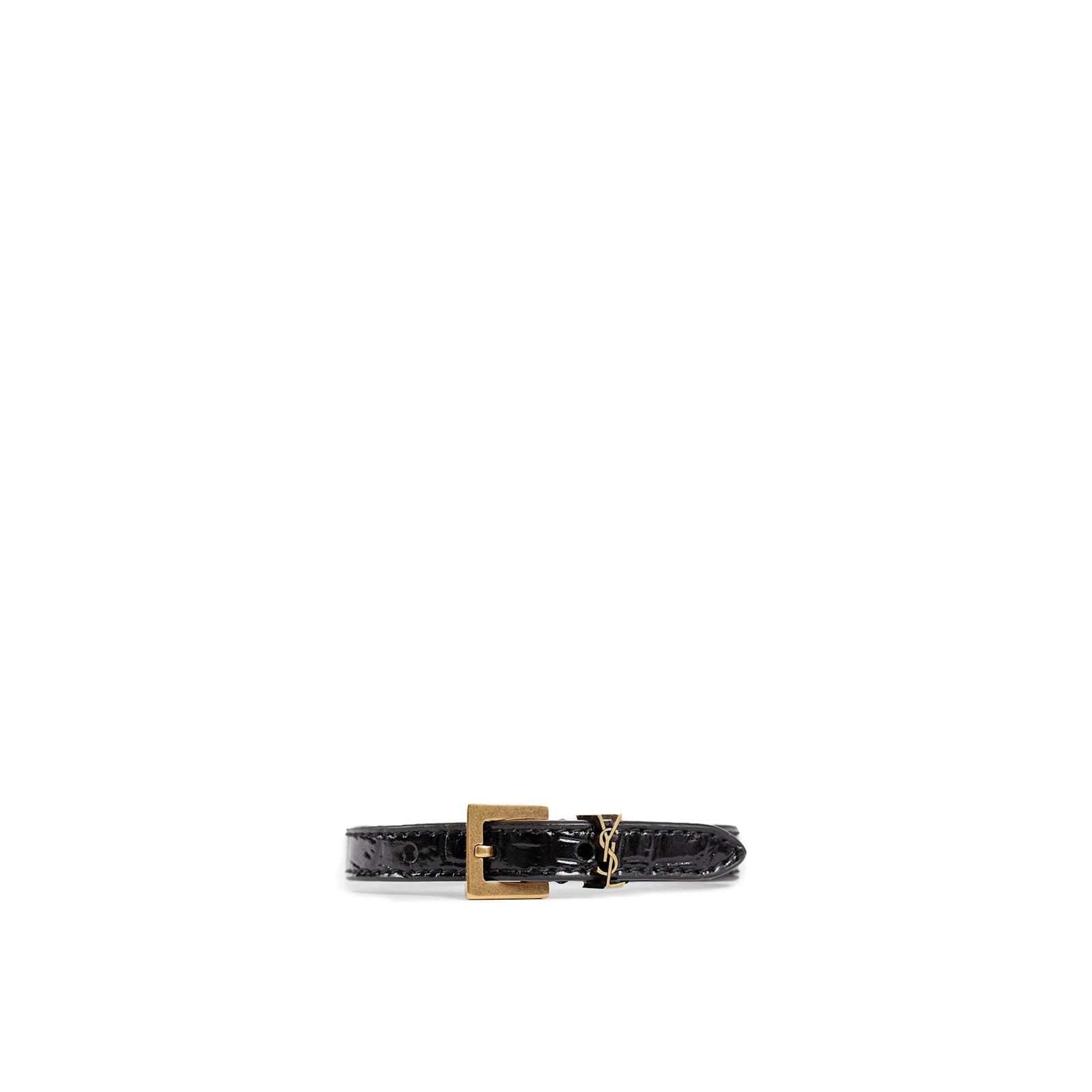 Saint Laurent Cassandre Belt Bracelet In Croco Printed Leather