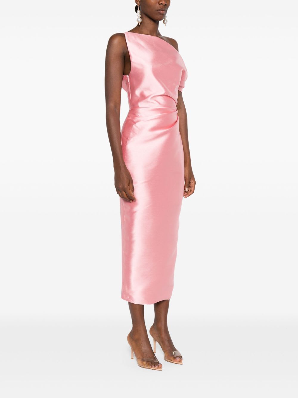Solace London Ellison One-shoulder Faille Midi Dress In Pink