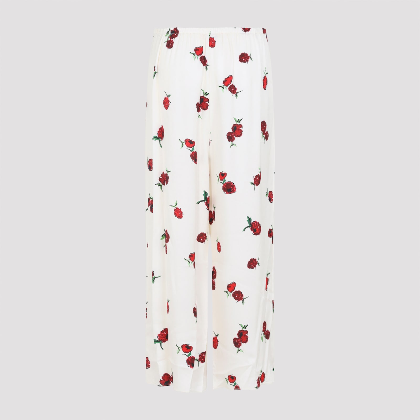 Khaite Raspberry Floral Print Wide-leg Cupro Pants In White