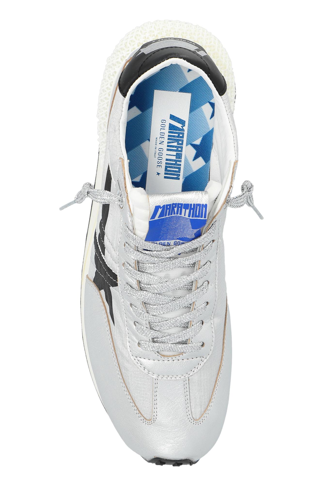 Golden Goose Marathon Nylon Sneakers With Silver Ripstop And Black Star Shoes In Silver