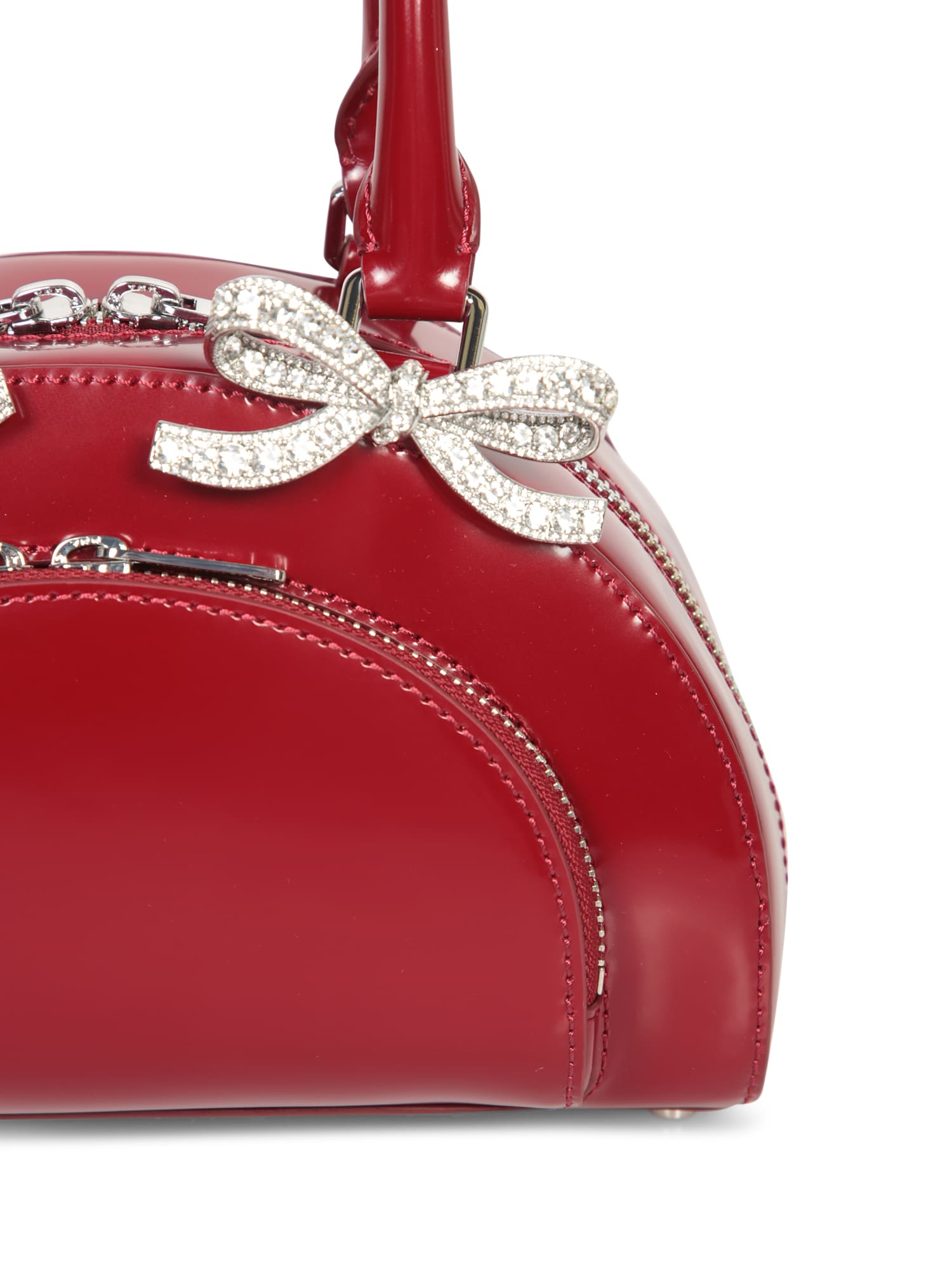 Shop Self-portrait Red Leather Mini Tote Bag In Bordeaux