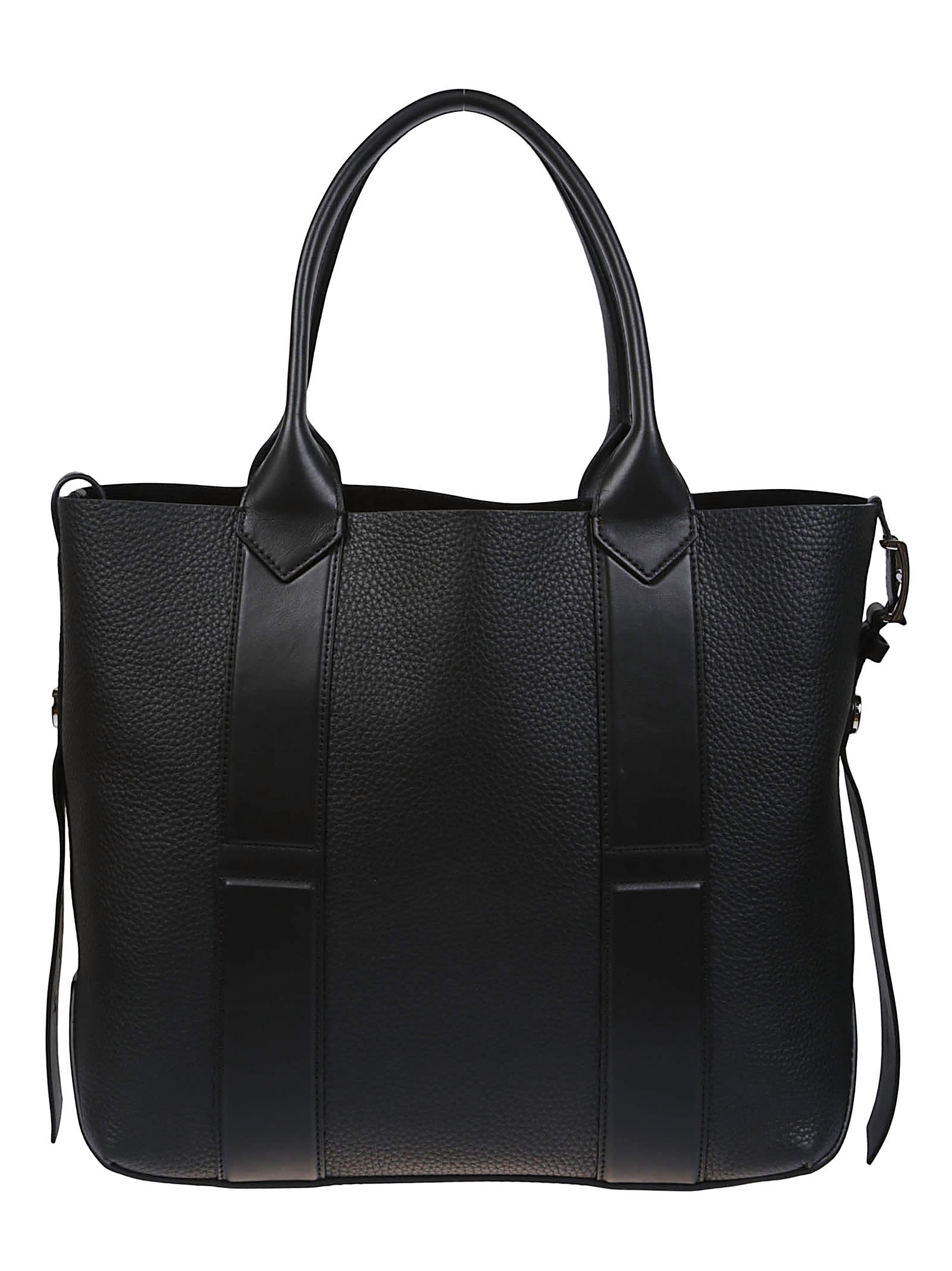 Hogan Medium Script Shopping Bag With Textured Leather Finish In Black