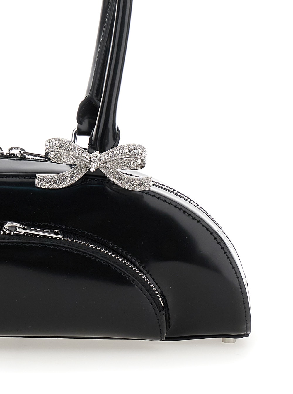 Self-portrait Black Leather Curved Shoulder Bag In Black