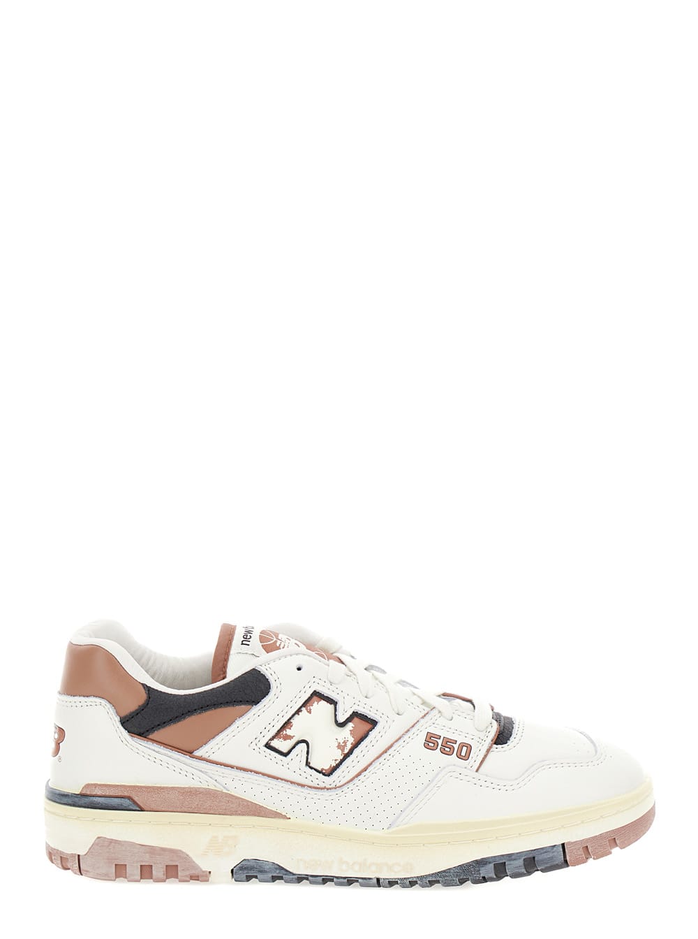 Shop New Balance 550 White And Brown Low Top Sneakers With Logo And Contrasting Details In Leather Man
