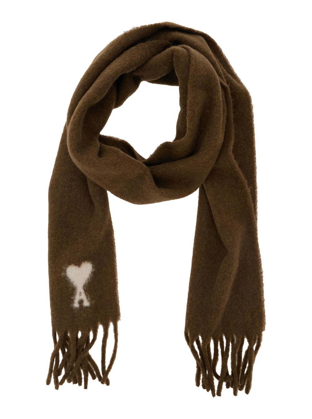 Ami Alexandre Mattiussi Brown Scarf With Adc Embroidery On The Front And Fringed Hem In Wool Blend Woman In Brown