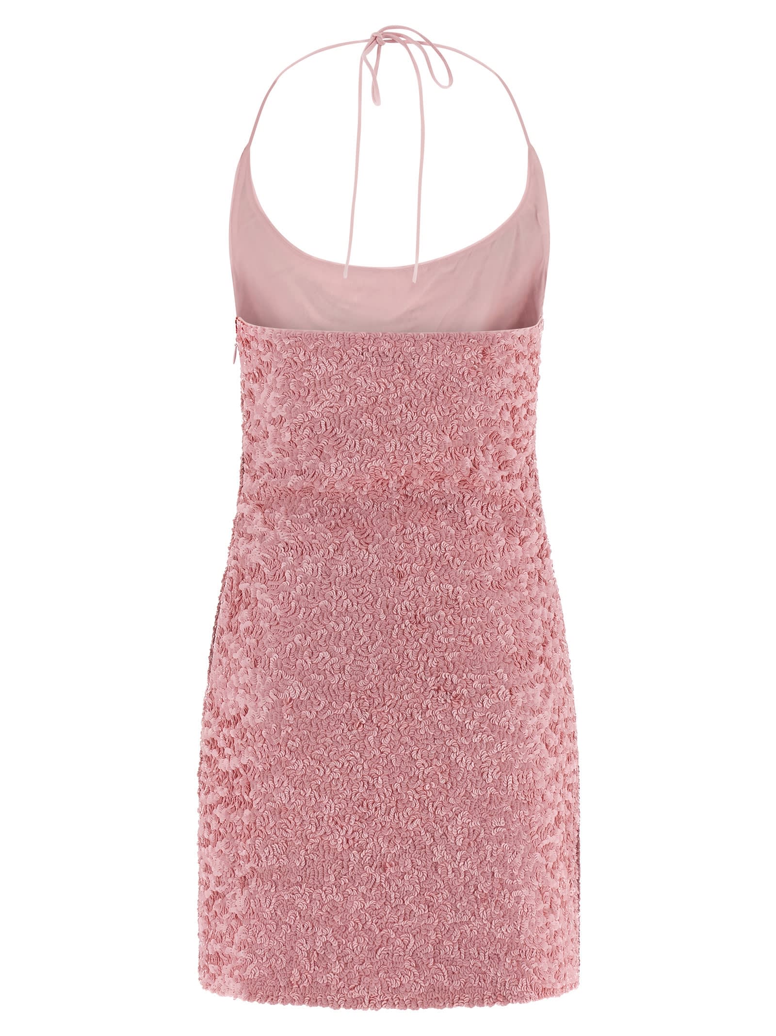 Balmain Draped Halter Neck Mini Dress With Sequins In Pink