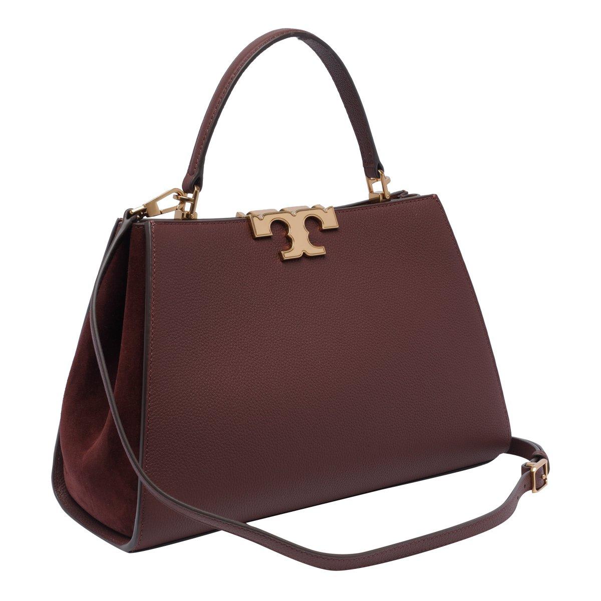 Shop Tory Burch Eleanor Logo Plaque Top Handle Bag In Dark Cabernet