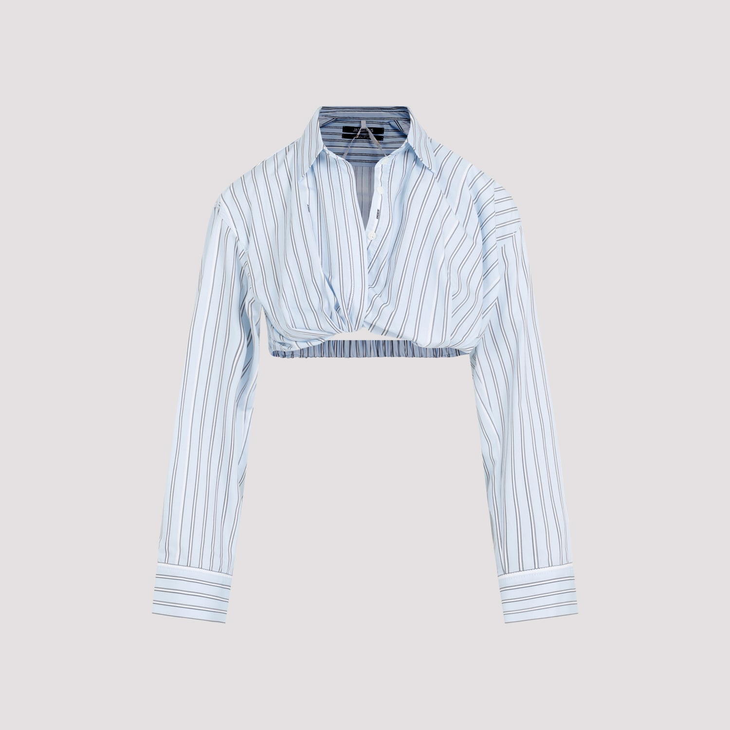 Shop Jacquemus La Chemise Bahia Courte In Fe Print Blue Stripe