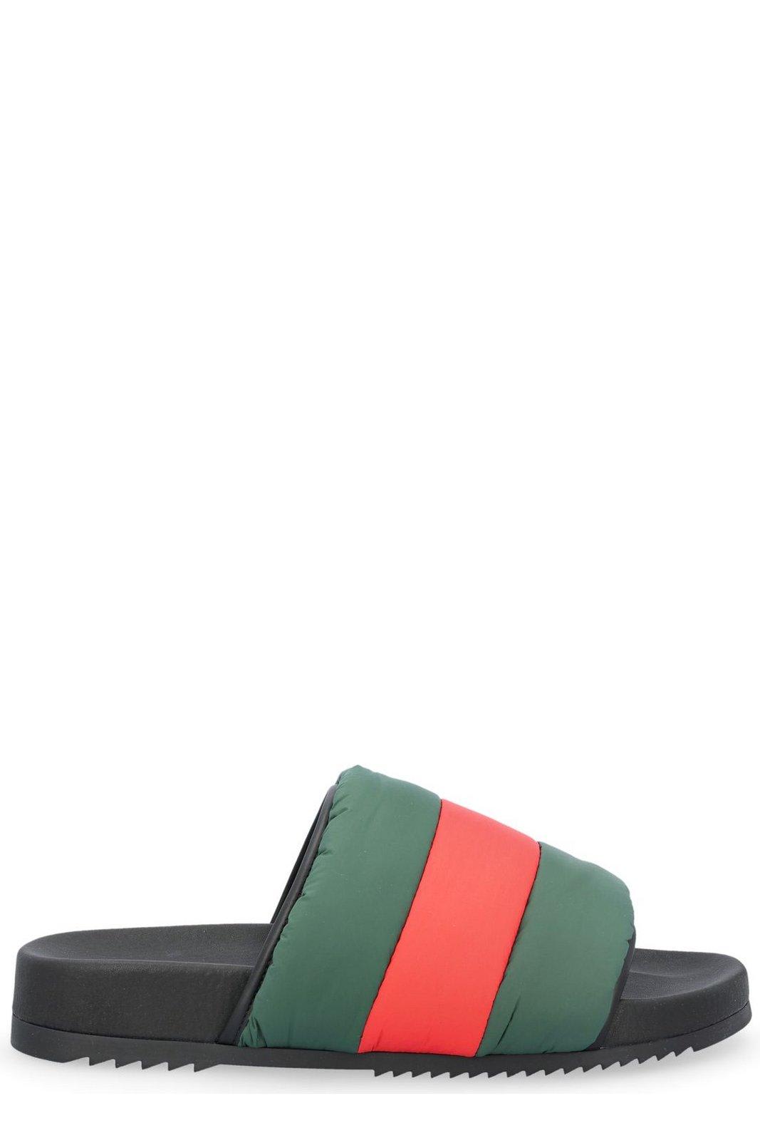 Shop Gucci Padded Web Slide Sandals In Nero