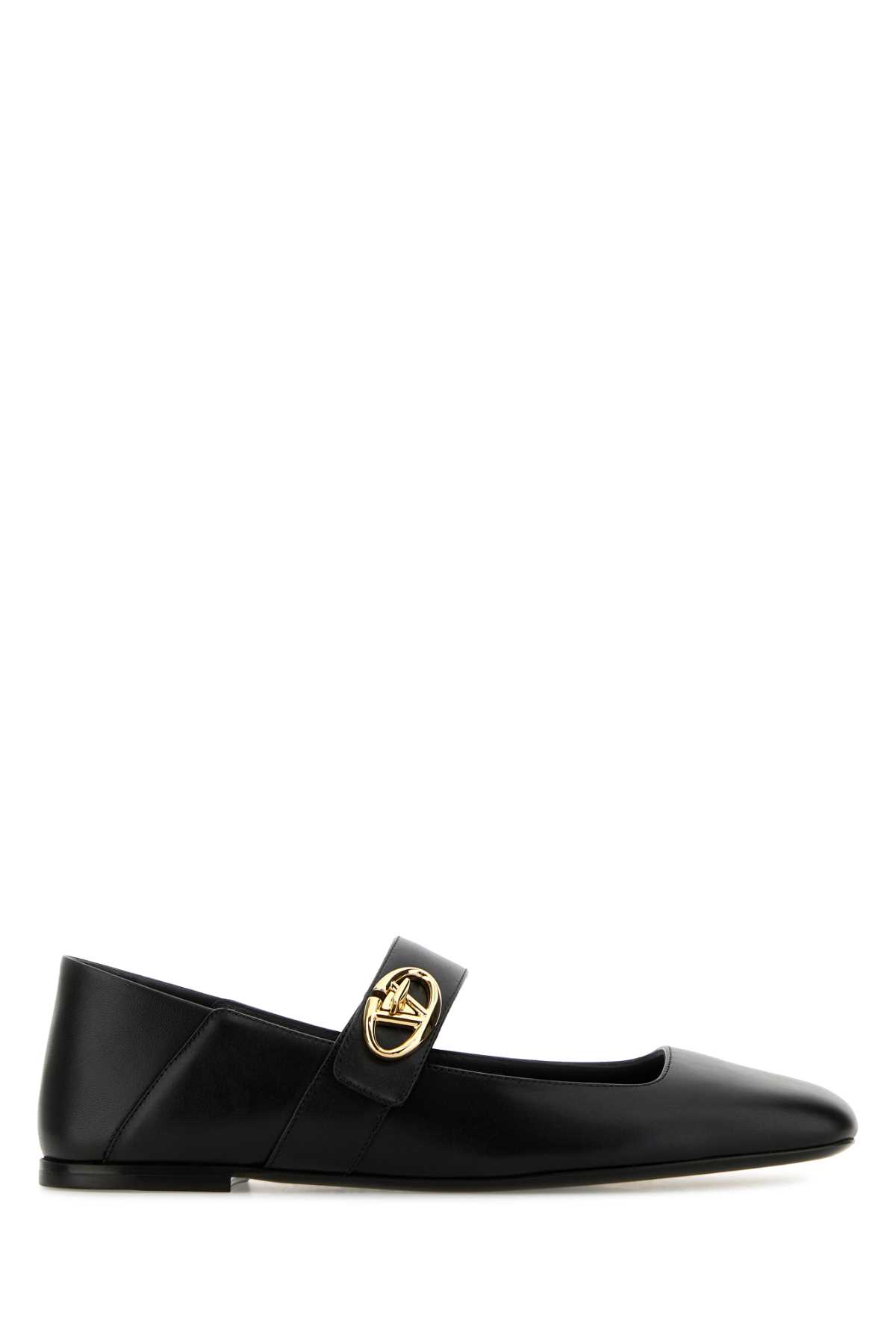 Shop Valentino Black Leather Vlogo Locker Ballerinas In Nero