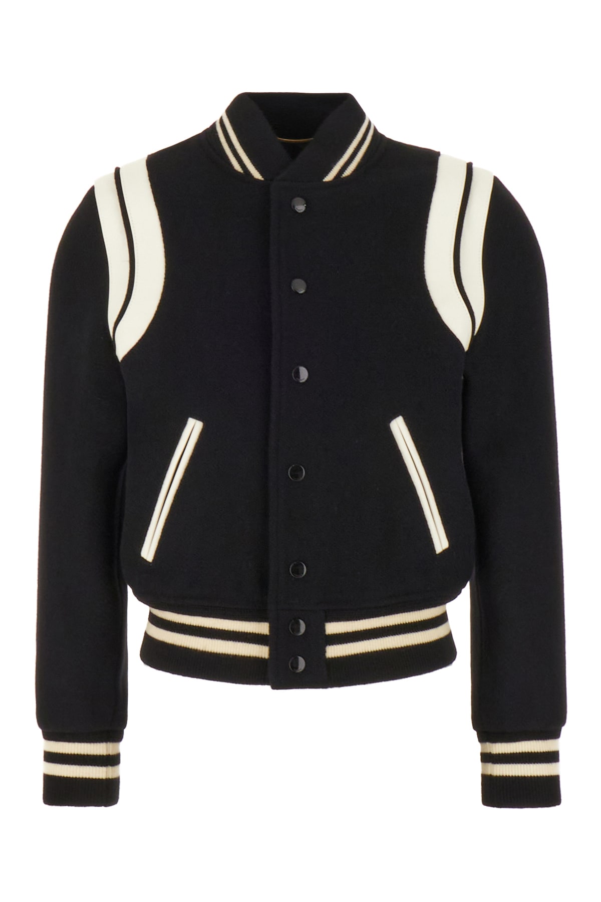 Saint Laurent Black Wool Blend Teddy Bomber Jacket In Multicolor