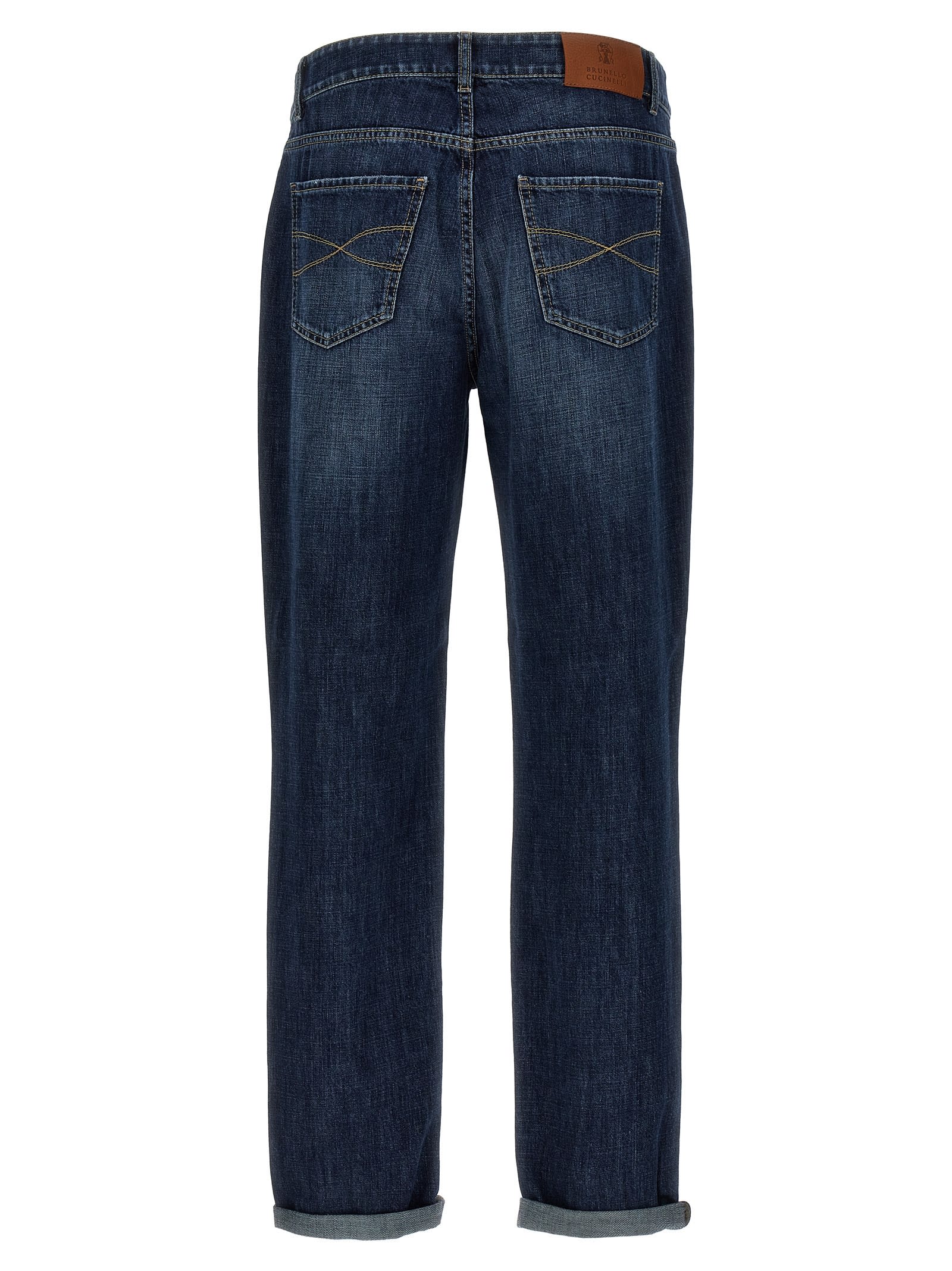 Shop Brunello Cucinelli Logo Embroidery Jeans In Blue