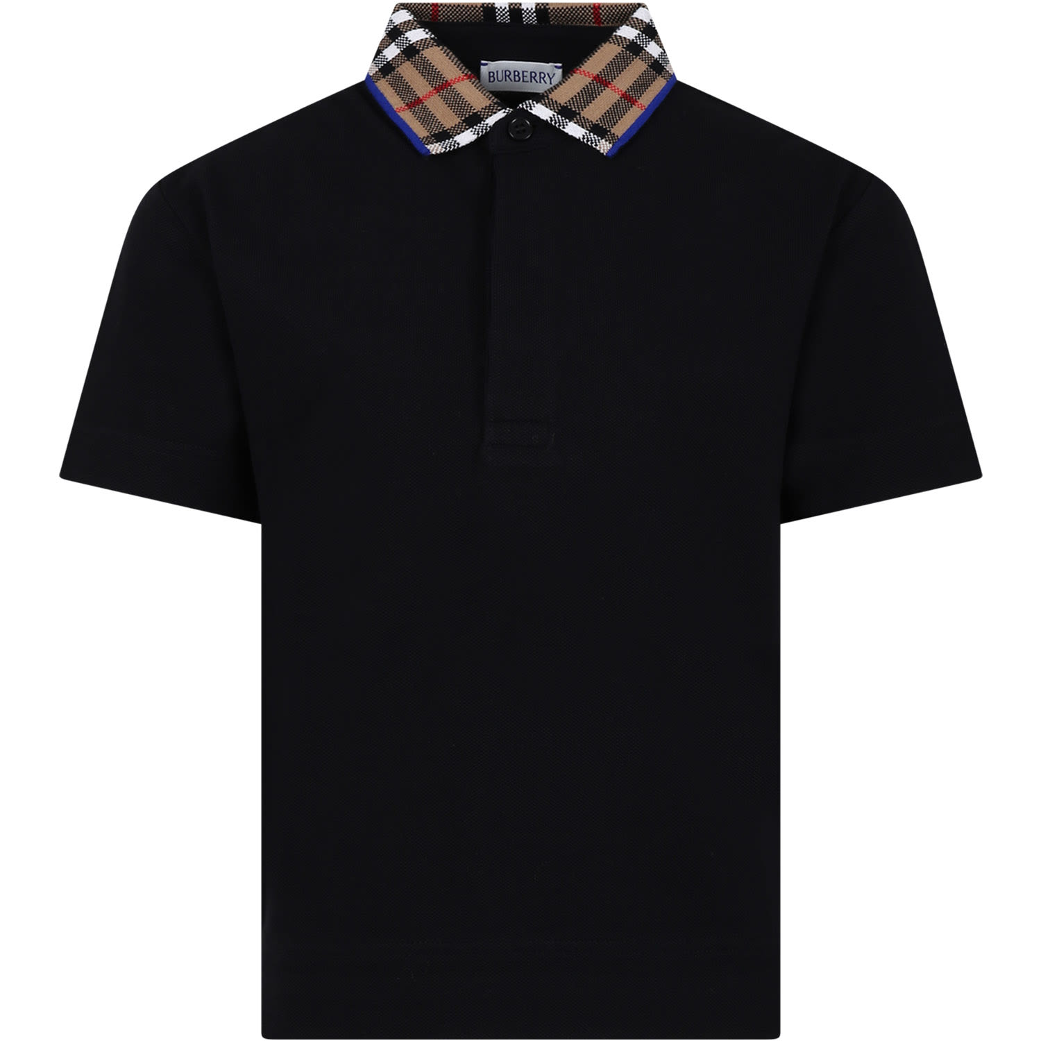 Shop Burberry Black Polo Shirt For Boy With Vintage Check On The Collar