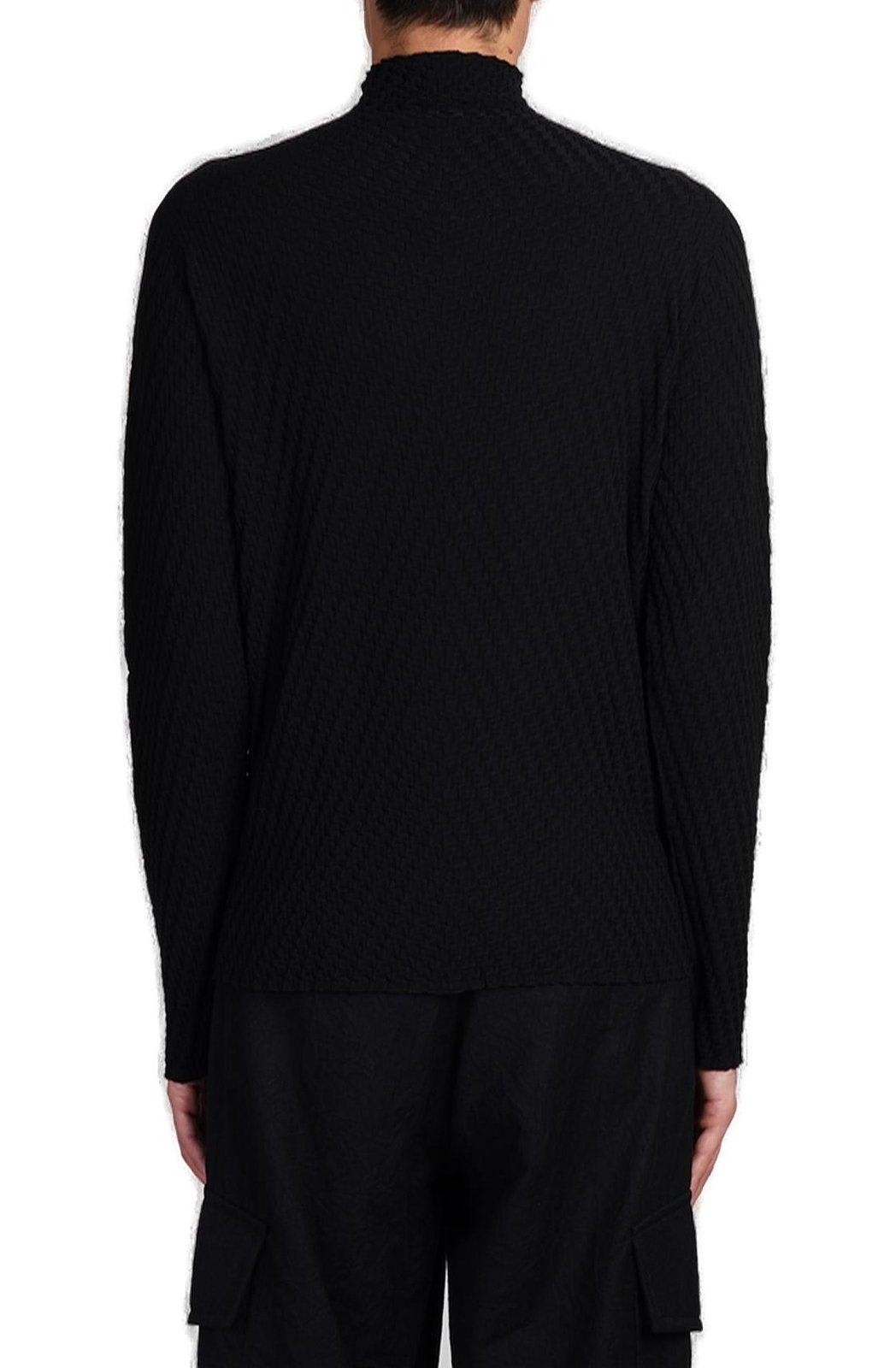 Shop Giorgio Armani Jacquard Mock-neck Jumper In Black