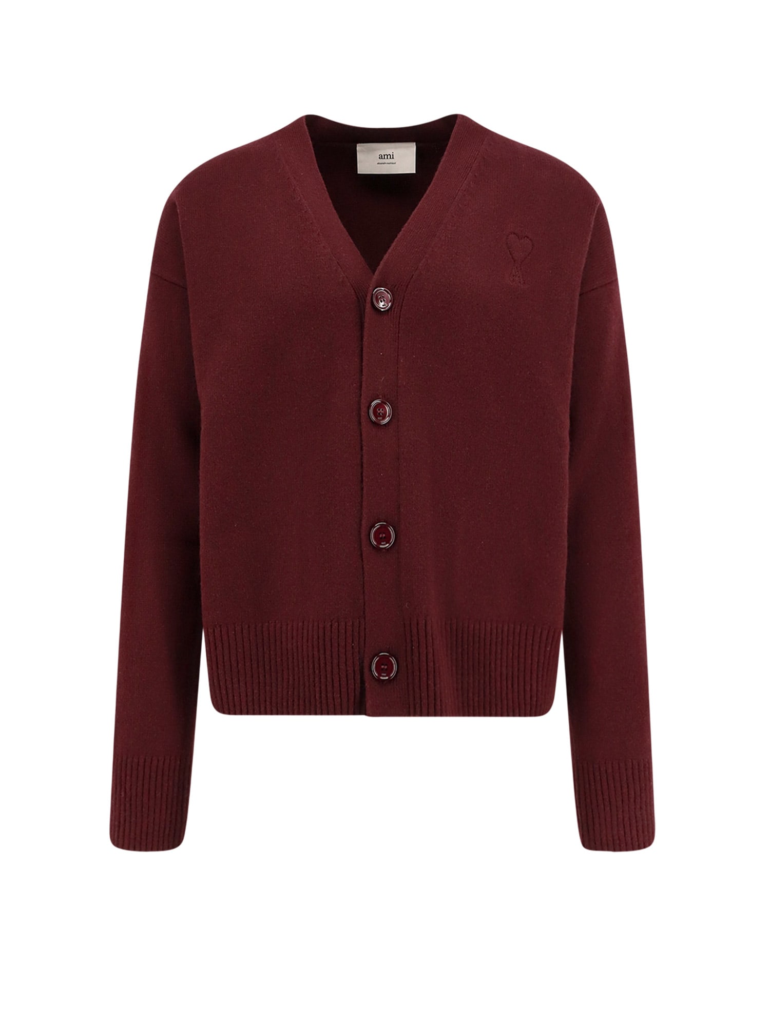 Ami Alexandre Mattiussi Ami Paris Cardigan Ami De Coeur Cherry Color In Wool And Cashmere Men In Burgundy