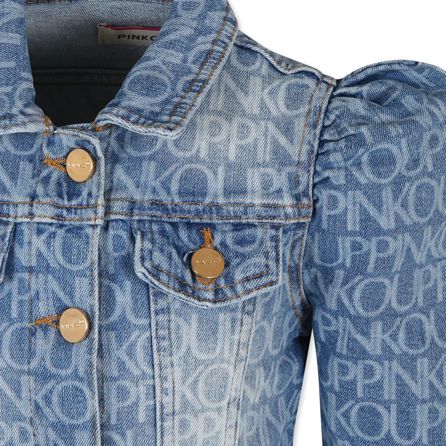 PINKO BLUE CROPPED DENIM JACKET FOR GIRL WITH LOGO 