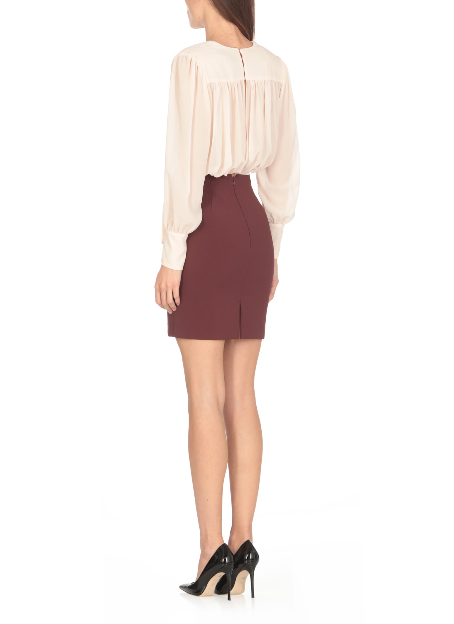 Shop Elisabetta Franchi Dress With Logoed Buttons In Bordeaux