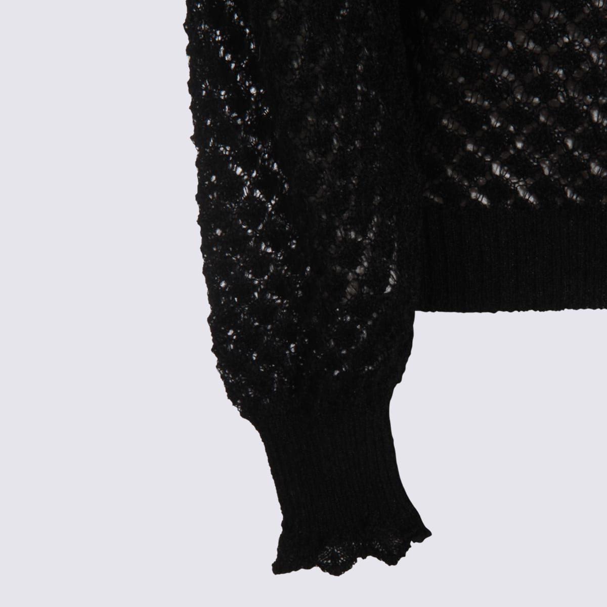 Twinset Open-knit Ruffled-cuff Sweater In Black