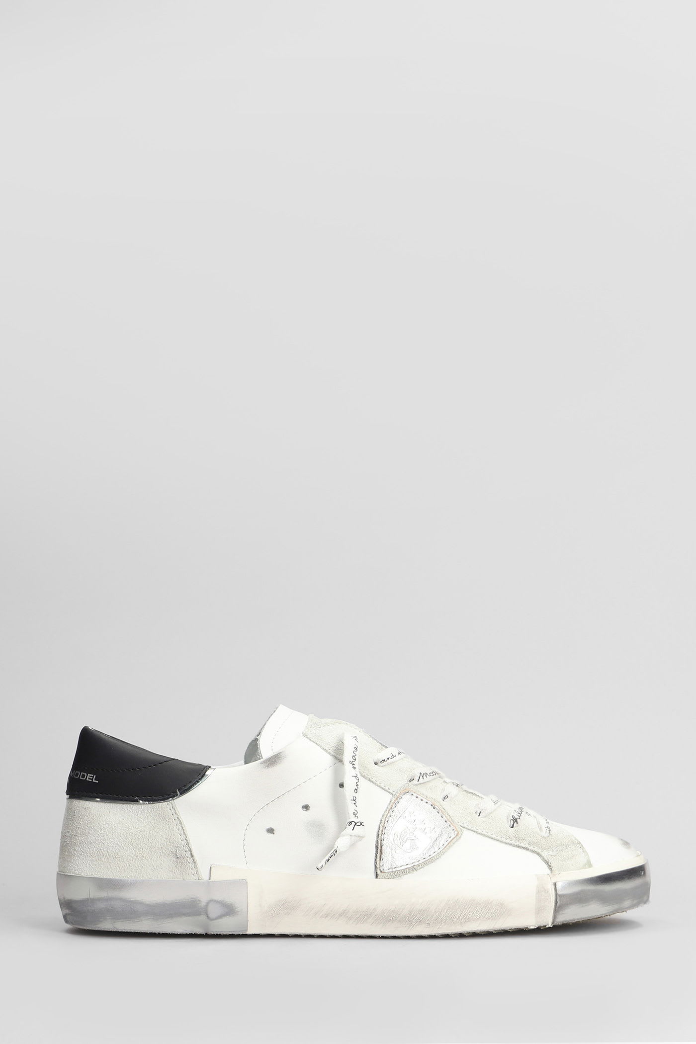 Philippe Model Prsx Low Sneakers In White Suede And Leather In White