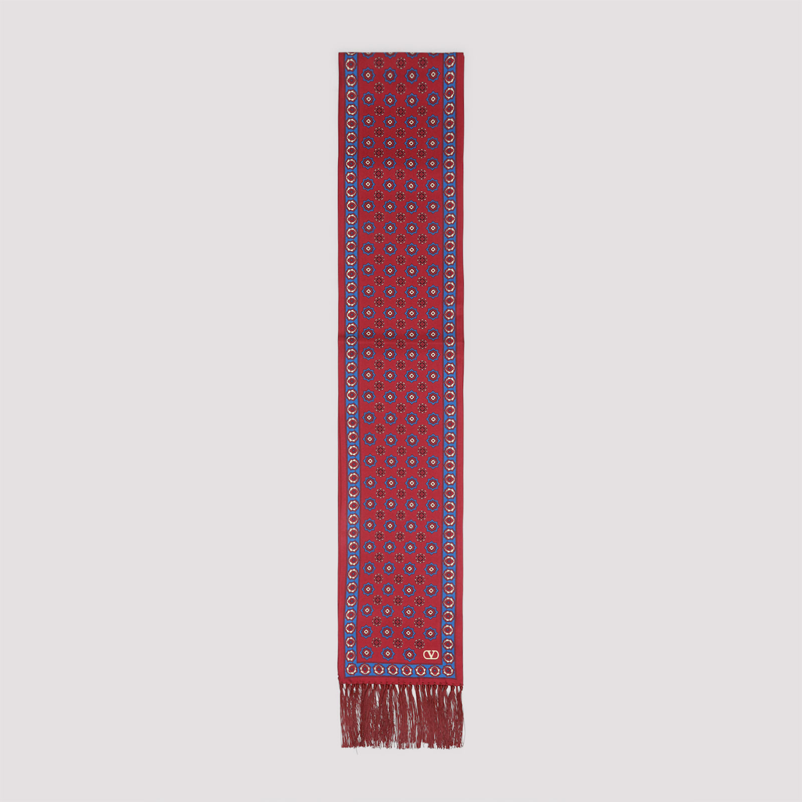 Valentino Silk Printed Scarf In Rdm Rosso Bluette Crema Avorio