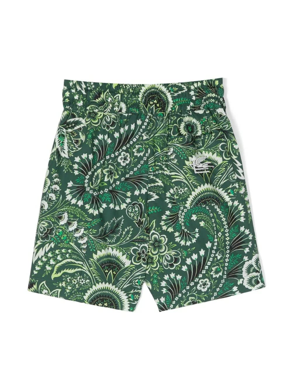 Shop Etro Swim Shorts With Green Paisley Print