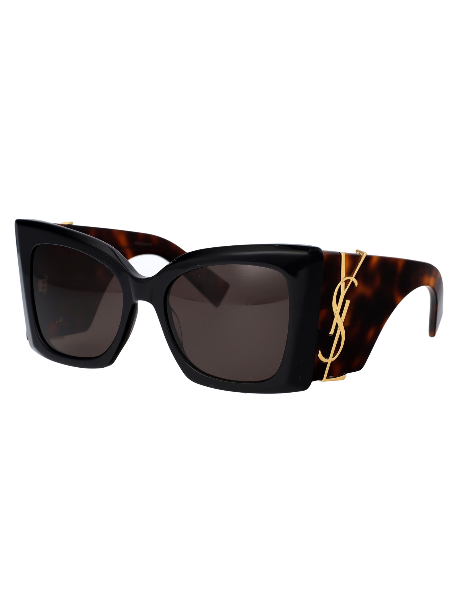 Shop Saint Laurent Sl M119 Blaze Sunglasses In 003 Black Havana Black