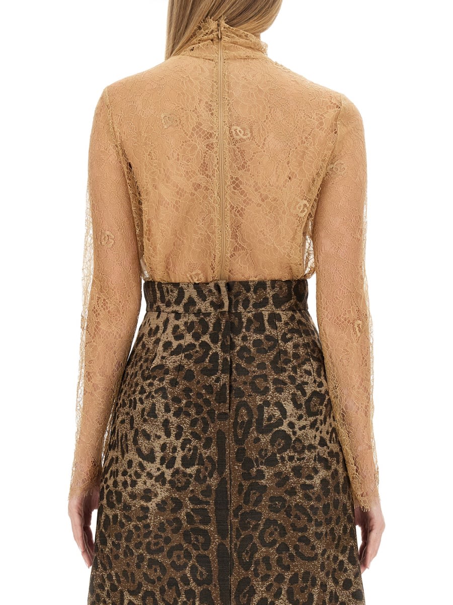 Shop Dolce & Gabbana High Neck Blouse In Beige