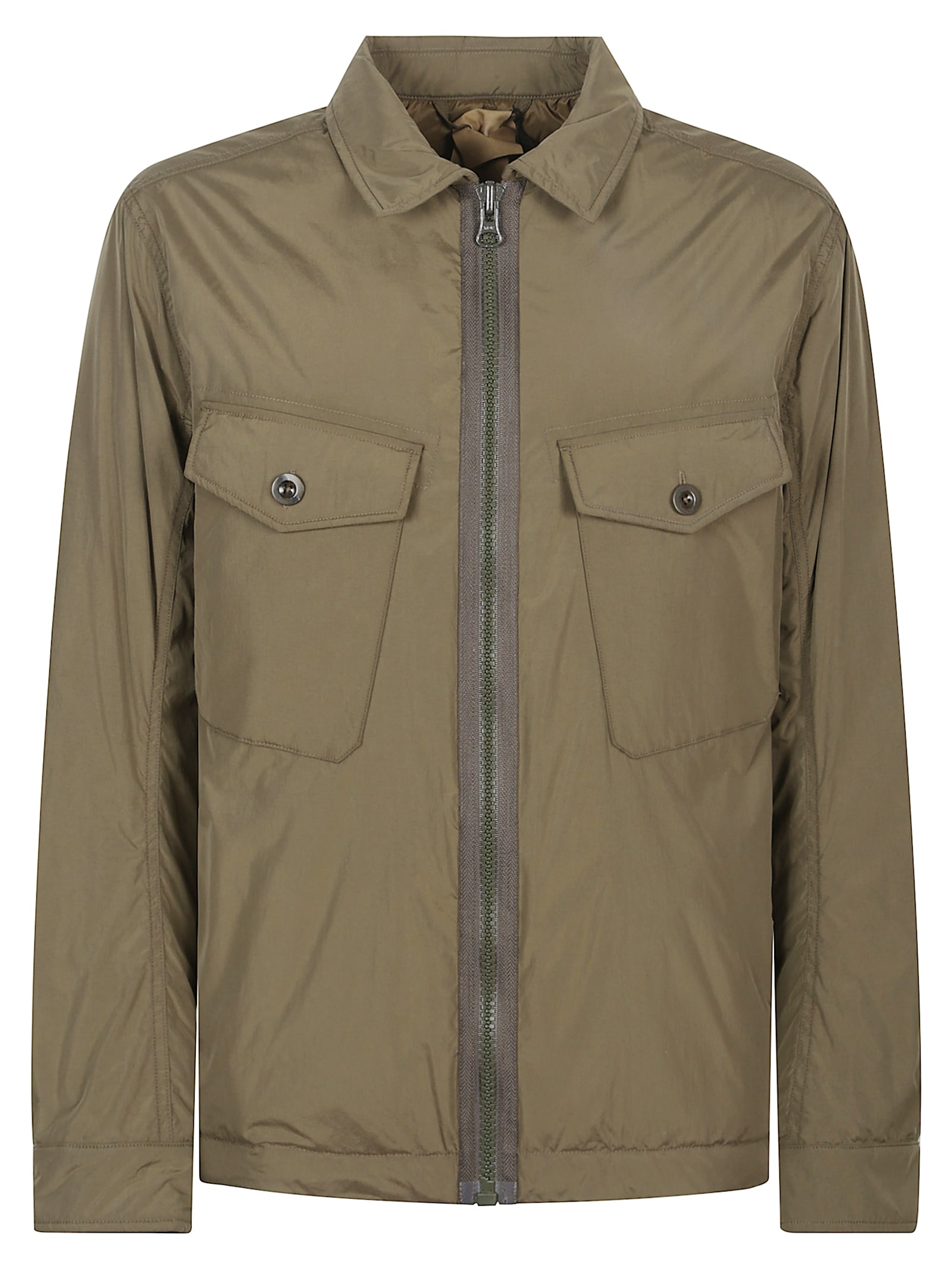 Ten C Front Zip Mid Layer Jacket With Chest Pockets In Green