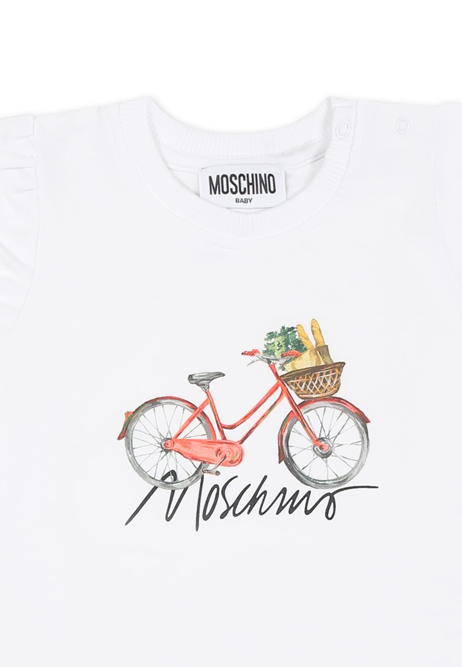 Moschino White Dress For Baby Girl With Bicycle Print In White