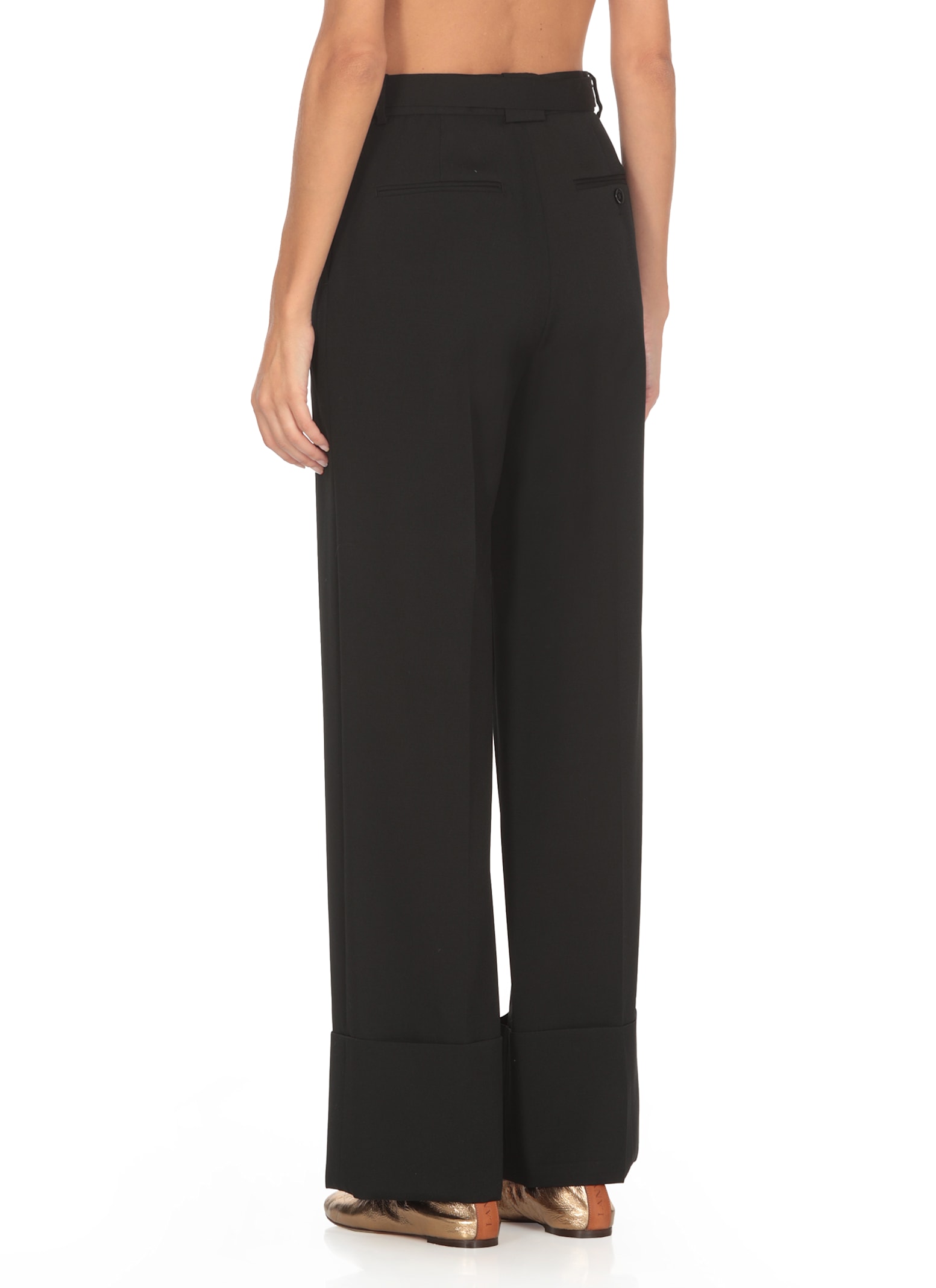 Shop Lanvin Wool Palazzo Trousers In Black