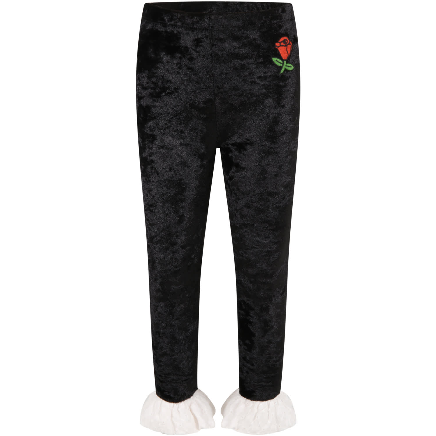 Mini Rodini Black Trousers For Girl With Red Rose