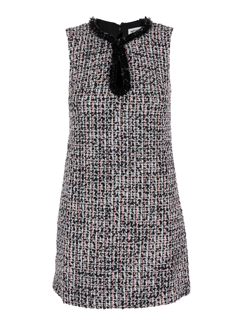 Shop Self-portrait Mini Multicolor Dress With Cut-out In Bouclé Woman In Black