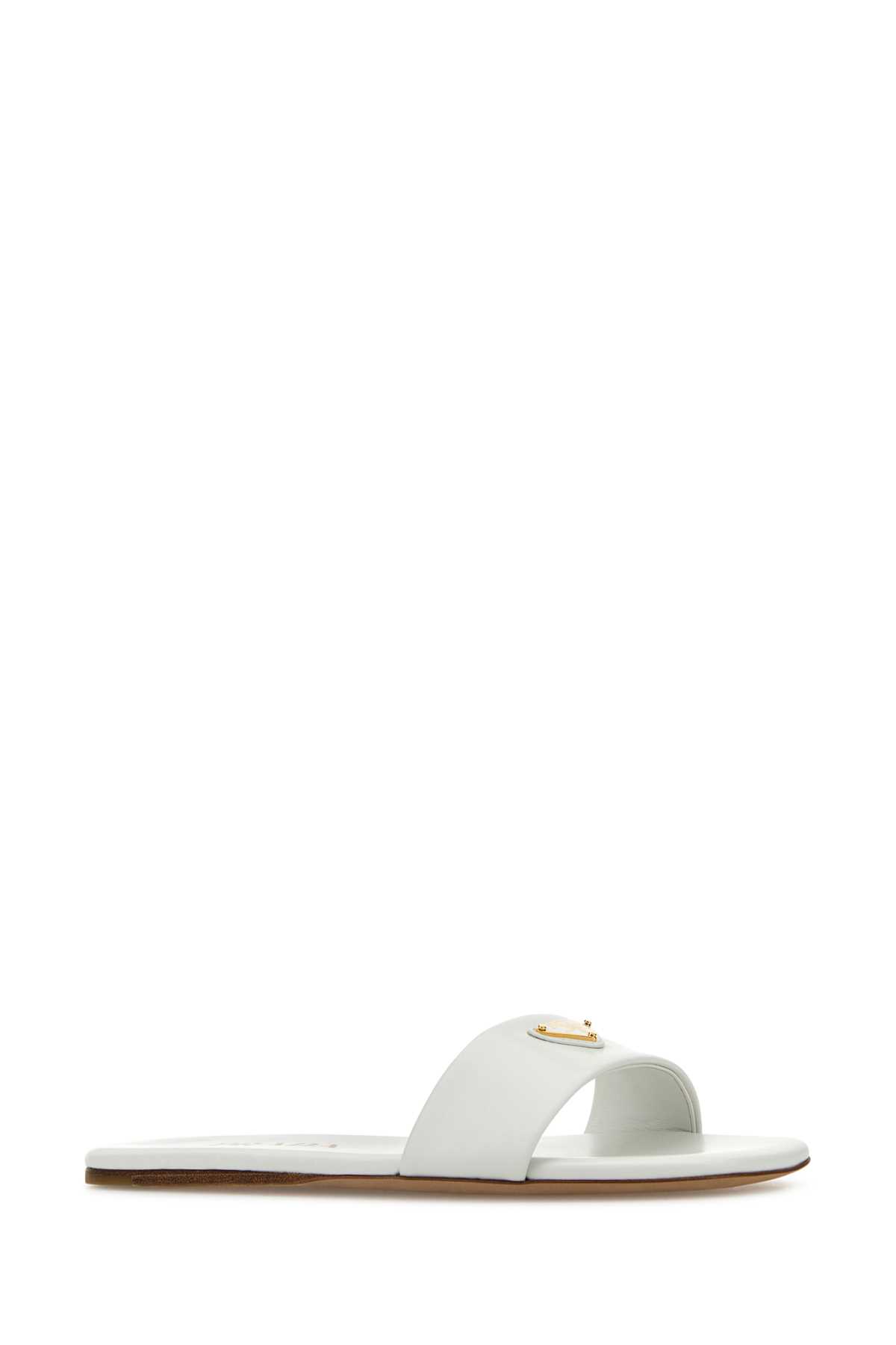 Shop Prada White Satin Slippers In Bianco