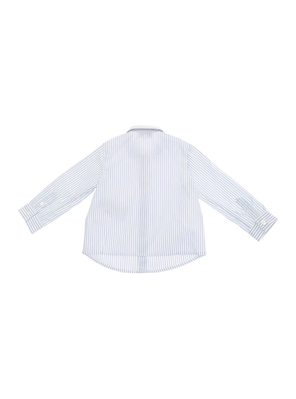 Shop Emporio Armani Light Blue Shirt With All-over Strpied Motif And Logo Lettering Embroidery On The Cuff In Cotton Bab
