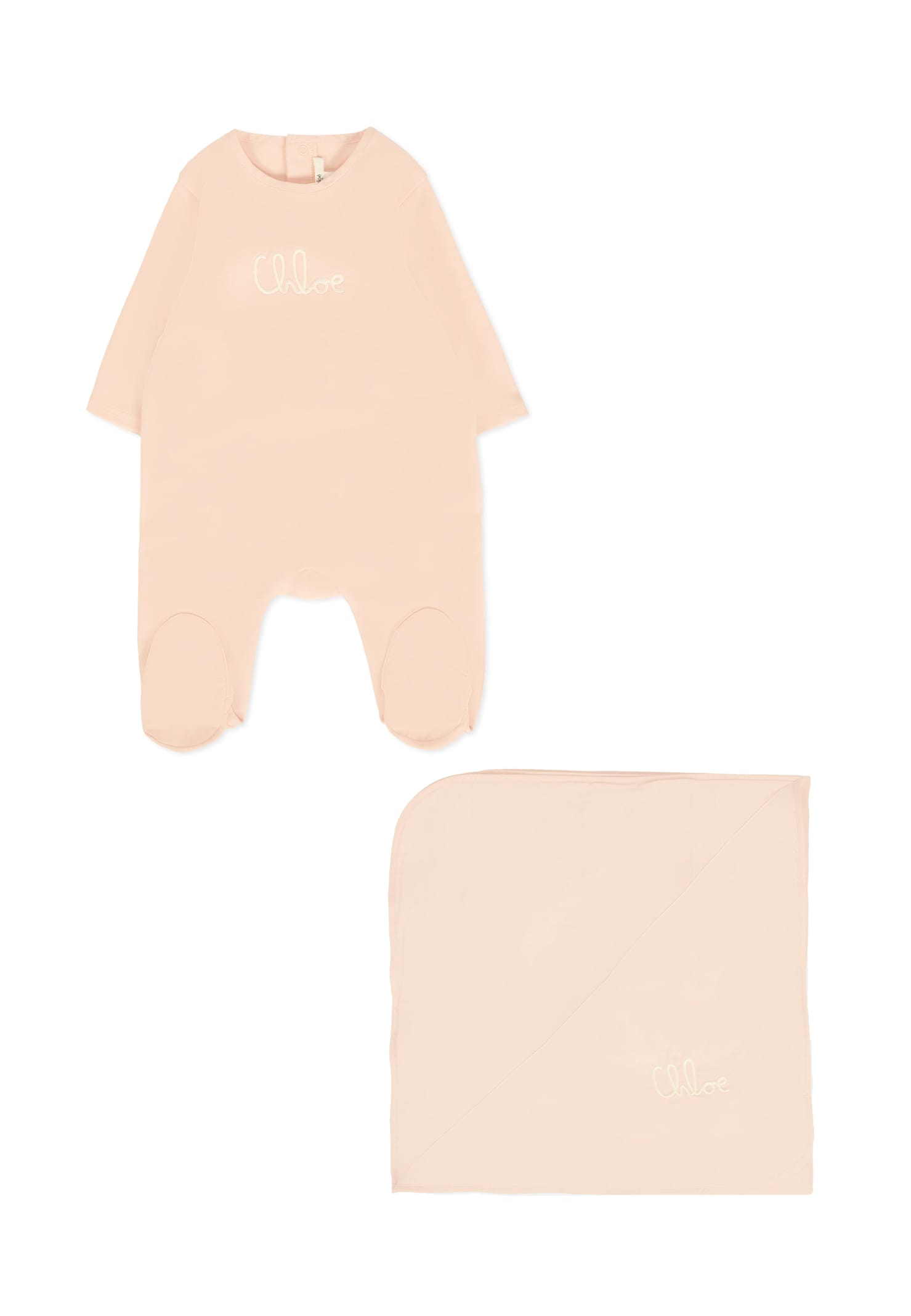Chloé Pink Babygrow Set For Baby Girl With Logo In Brown