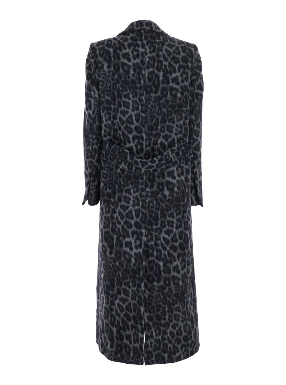 Federica Tosi Grey Coat With All-over Animal Print In Wool Woman In Gray