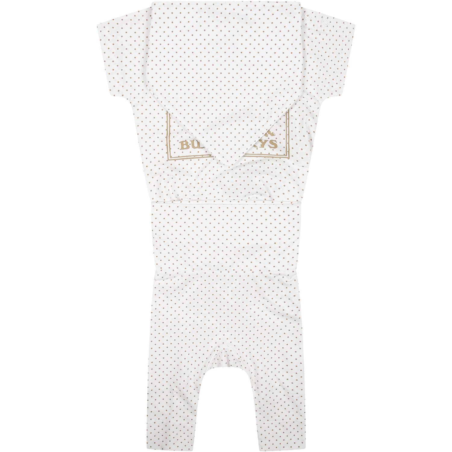 Burberry White Babies Outfit With All-over Logo And Polka Dots