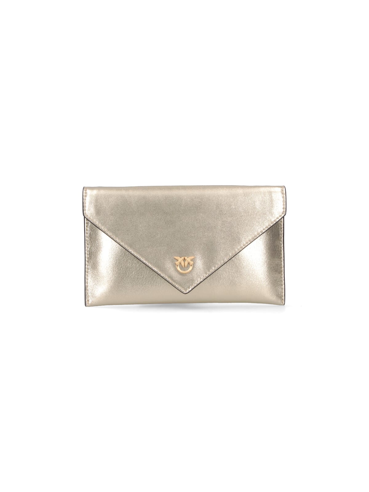 Pinko Metallic Envelope Clutch Chain Strap In Silver