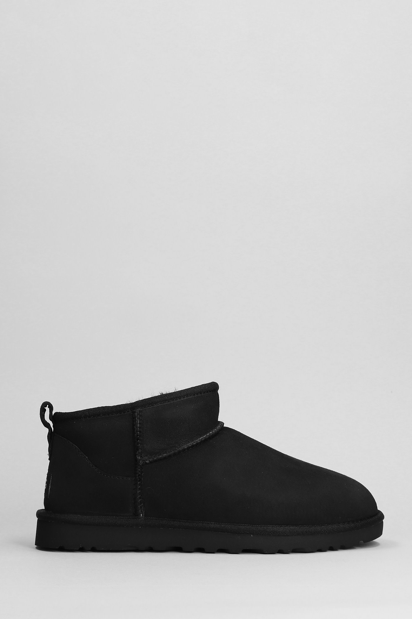 UGG Classic Ultra Mini Low Heels Ankle Boots In Black Suede