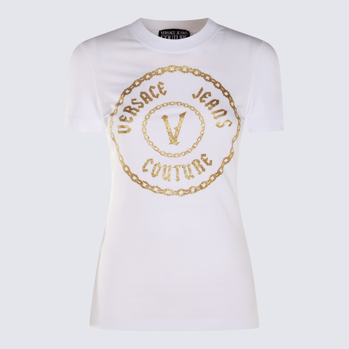 Versace Jeans Couture Glitter Graphic Print Cotton Blend Top