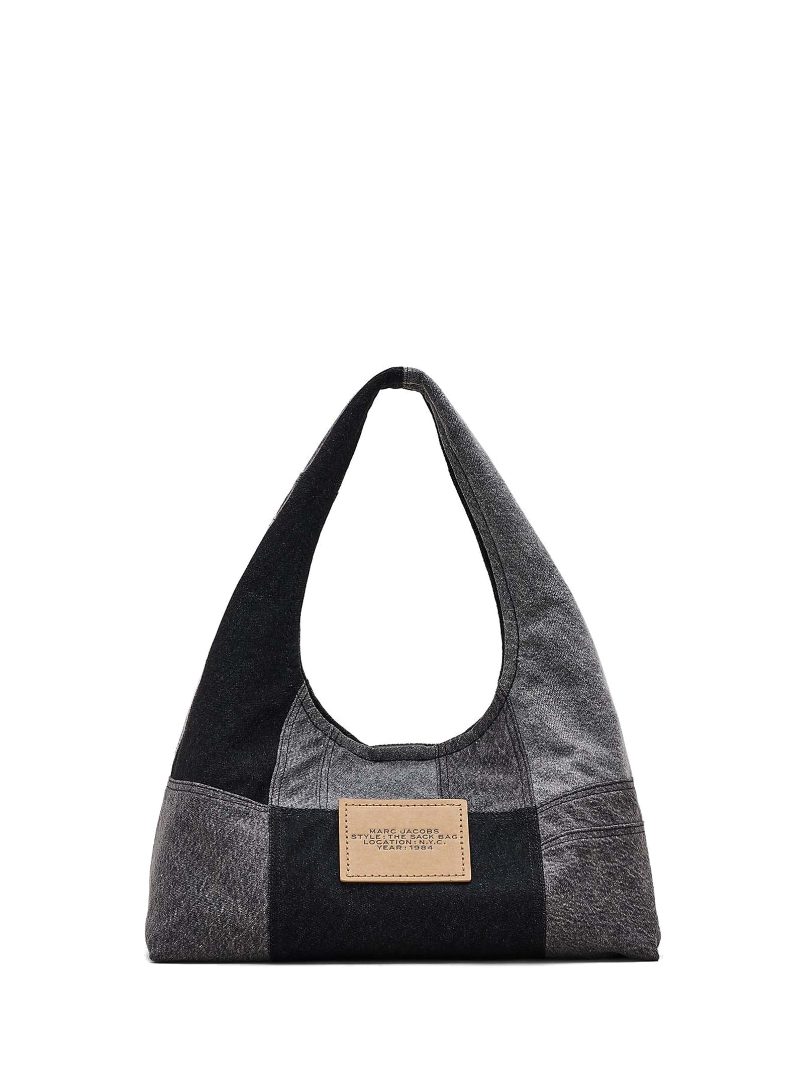 Marc Jacobs Patchwork Cotton Shoulder Bag With Top Handle In Black