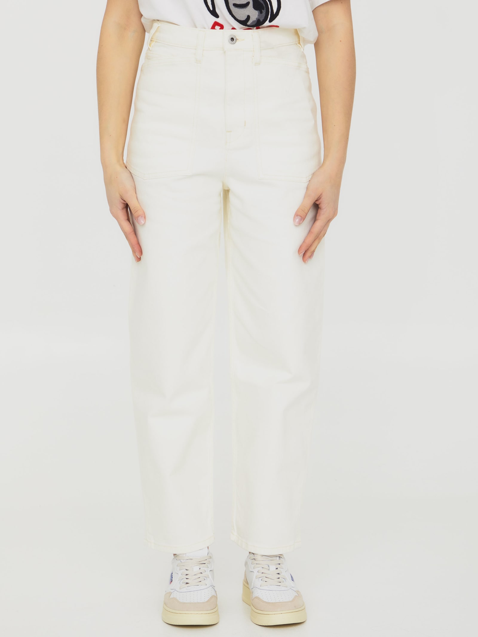 Shop Kenzo Cotton Drill Jeans In White