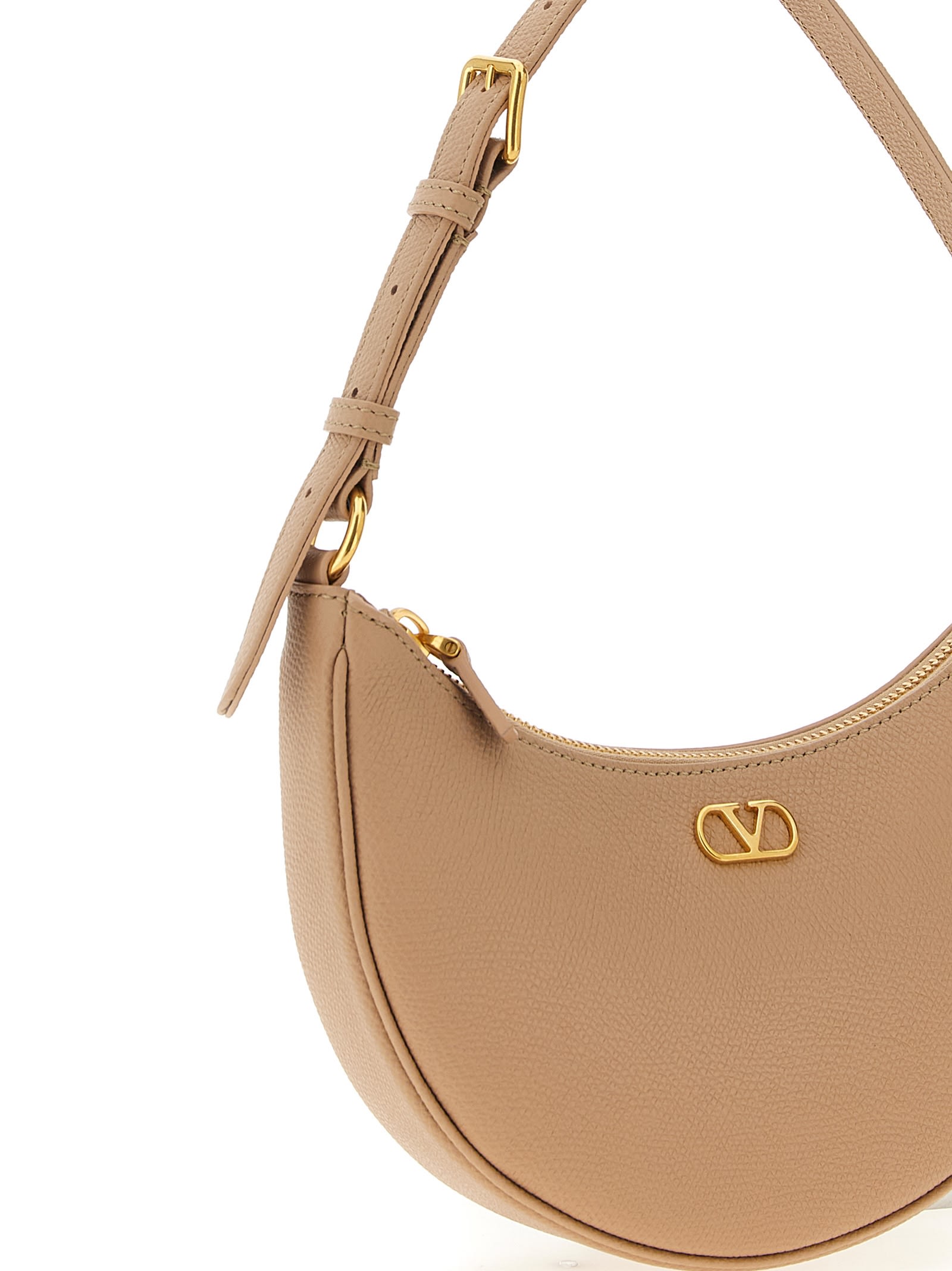 Valentino Le Mini Sac Crescent-shaped Zip-top Shoulder Bag In Neutral