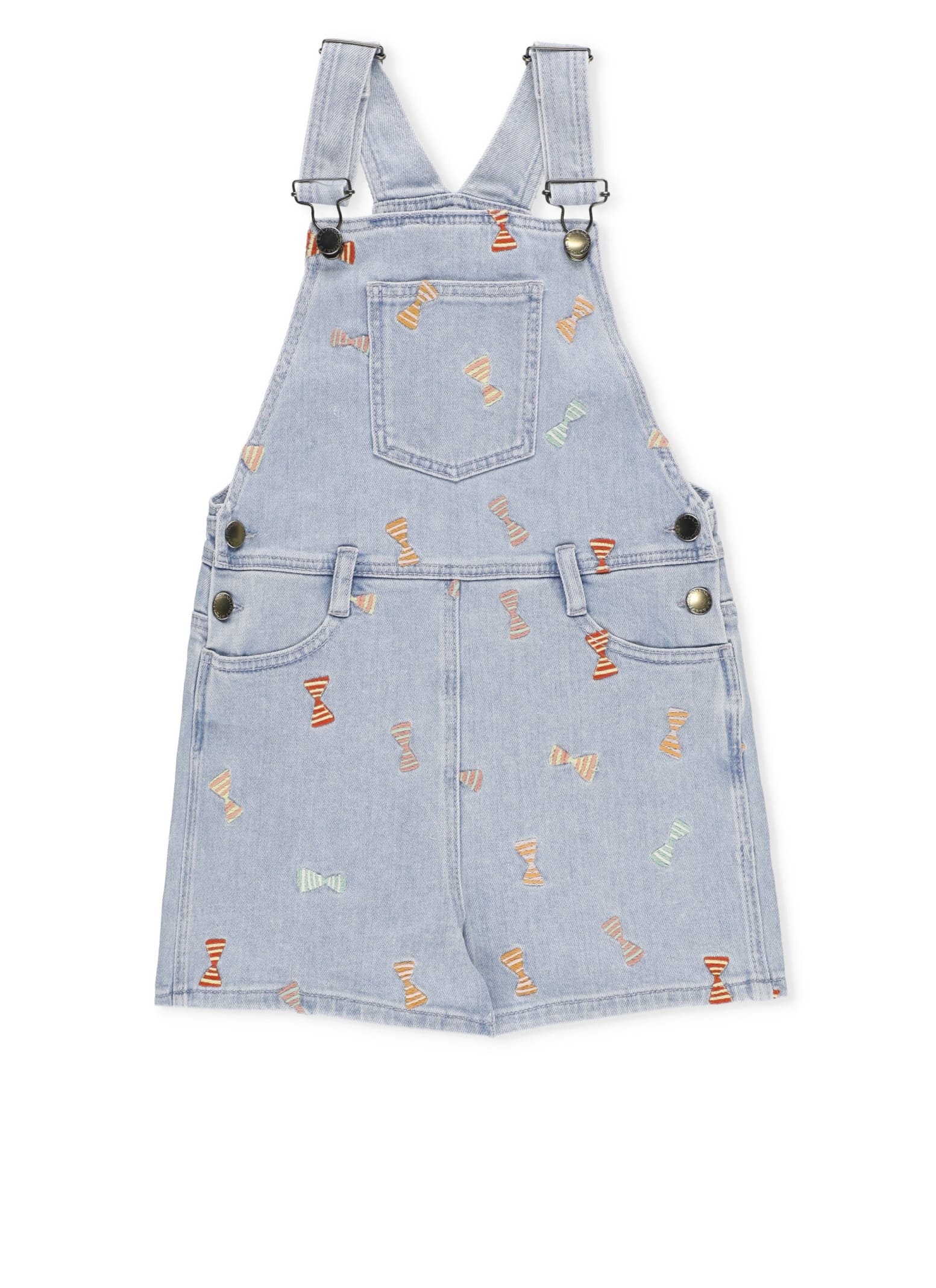 Stella Mccartney Kids' Denim Dungarees With Embroidery In Light Blue