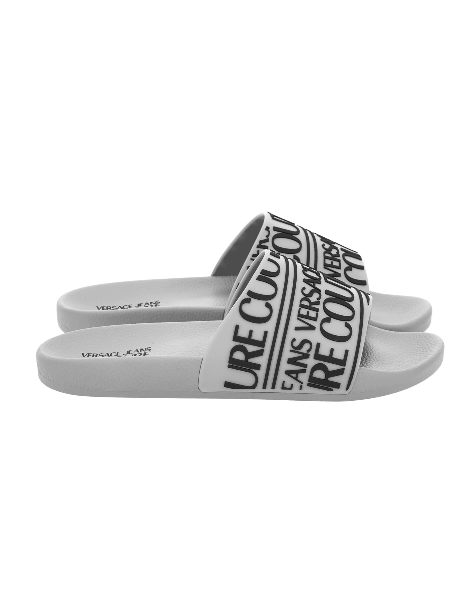 Versace Jeans Couture Rubberised-logo Slides In White