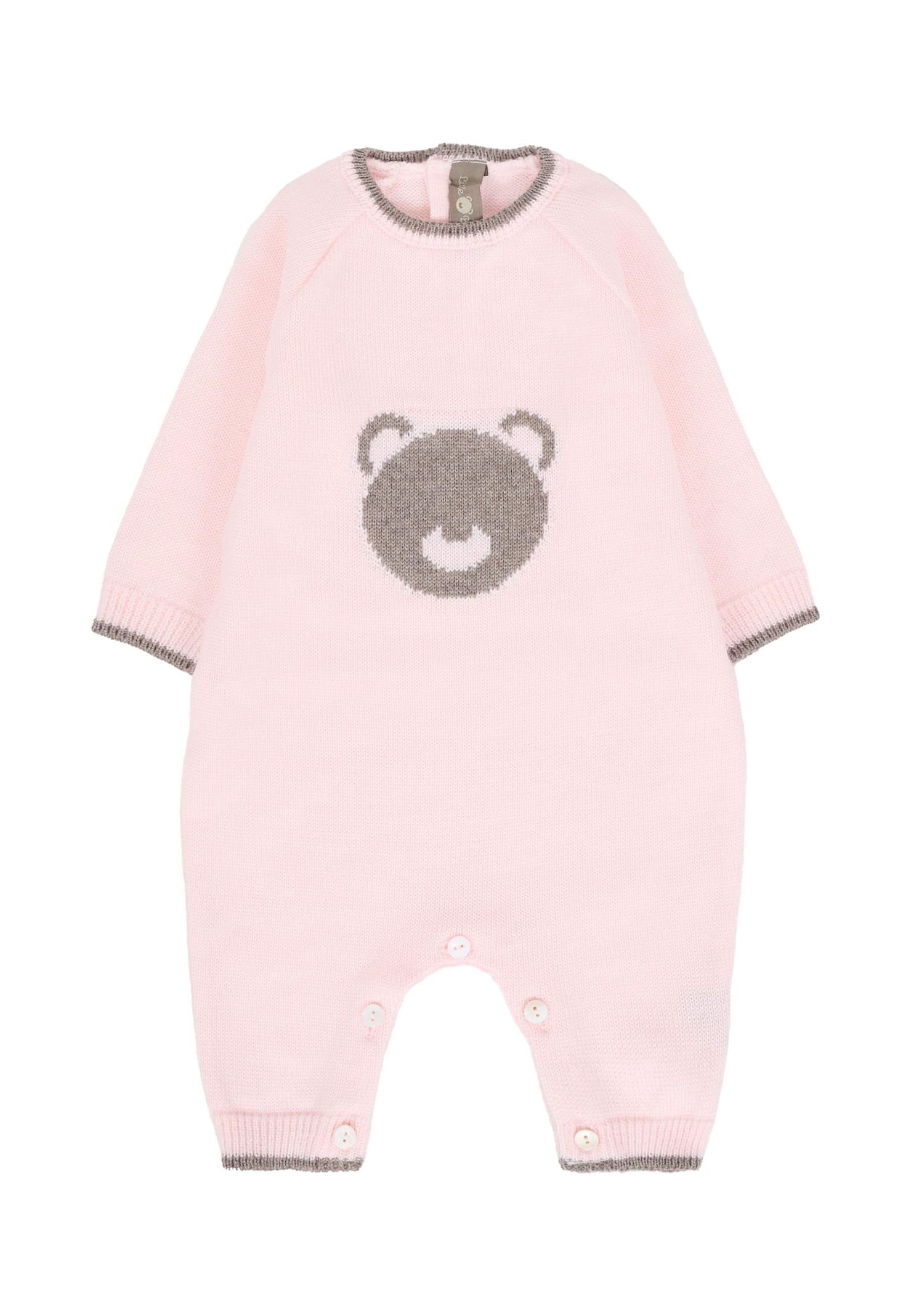 Little Bear Pink Romper For Baby Girl With Bear In Purple