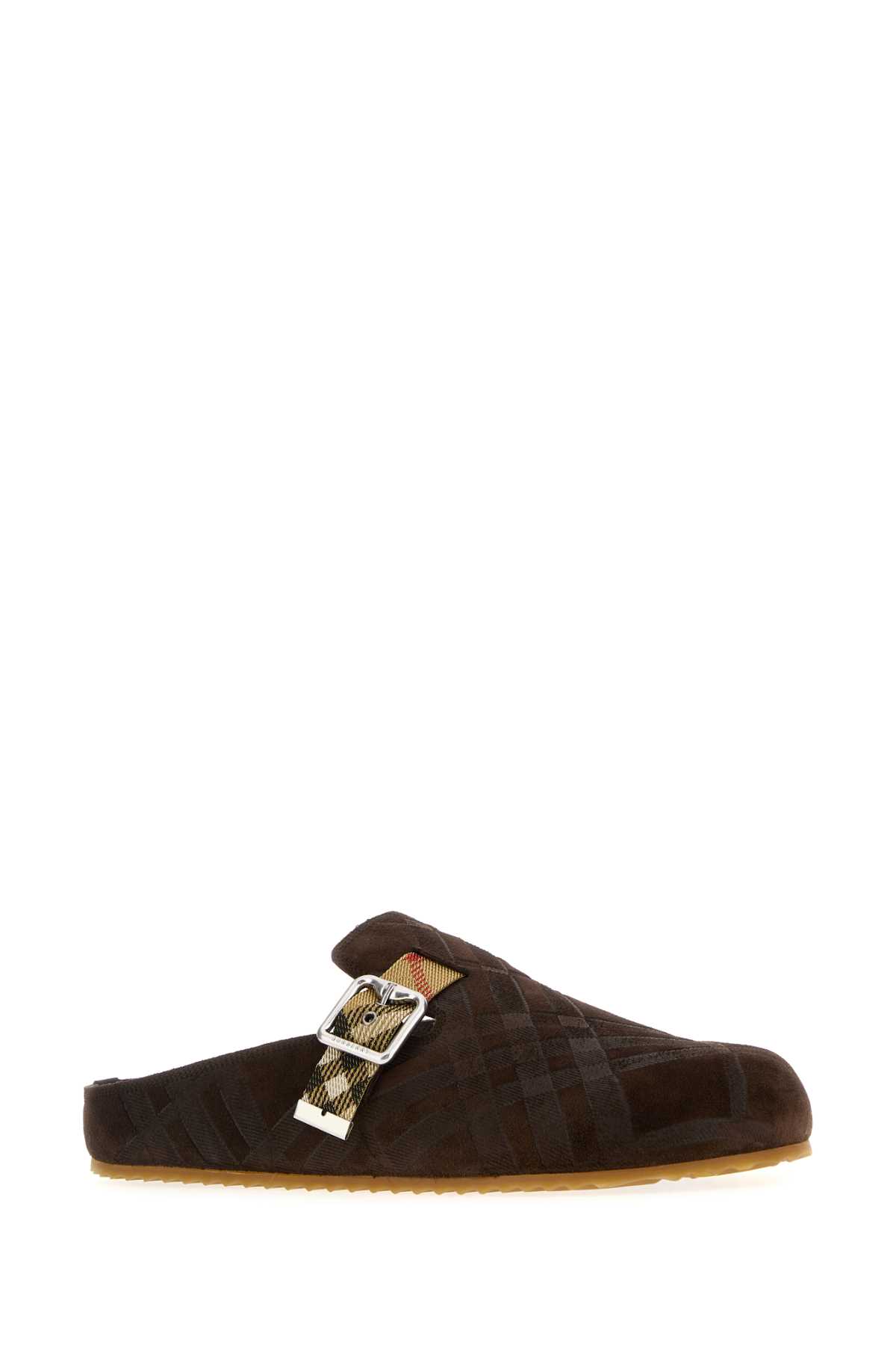 Burberry Strap Patterned Round Toe Rubber Sole Slip-on