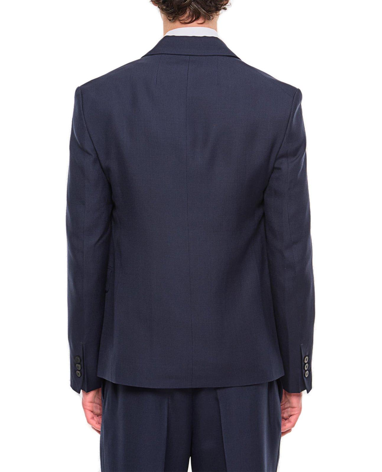 Shop Jacquemus Double Breasted Blazer In Blu Navy